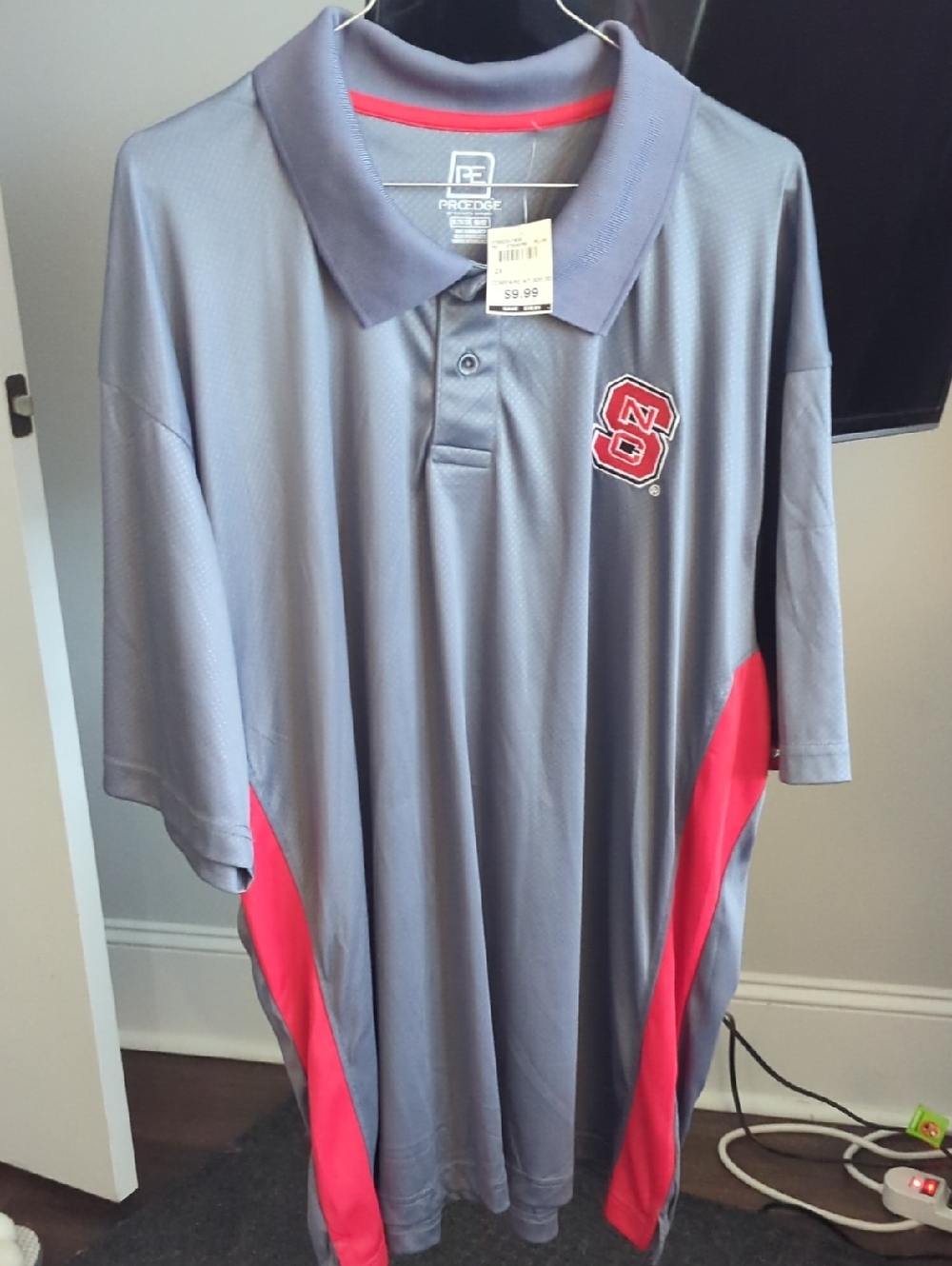 Pro Edge Gray and Red Men's Polo with NC State Patch